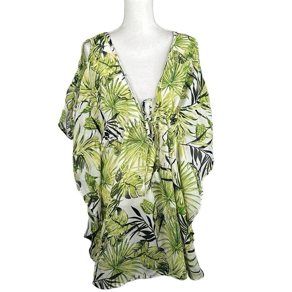 Violet Sky Green Sheer Tropical Swimsuit Cover Up Size Large - Picture 1 of 7